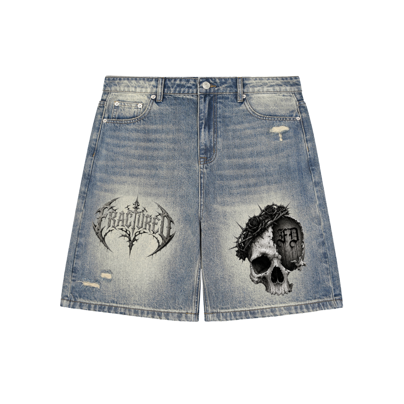 Faded Distressed Baggy Denim Shorts