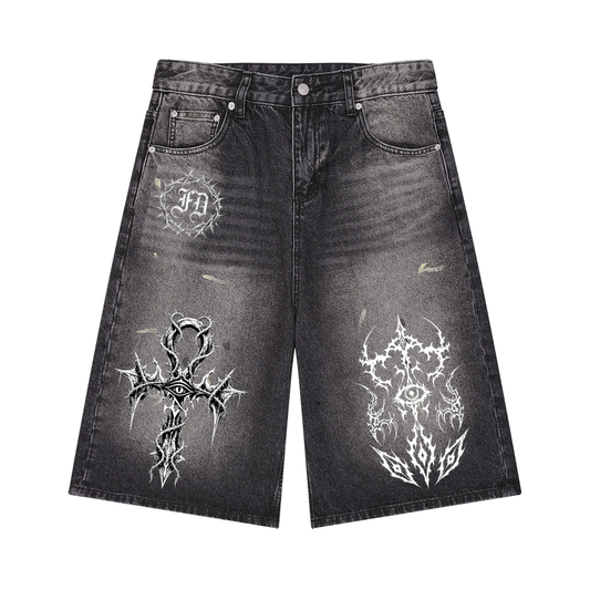 Men’s Vintage Wash Wide Leg Denim Shorts